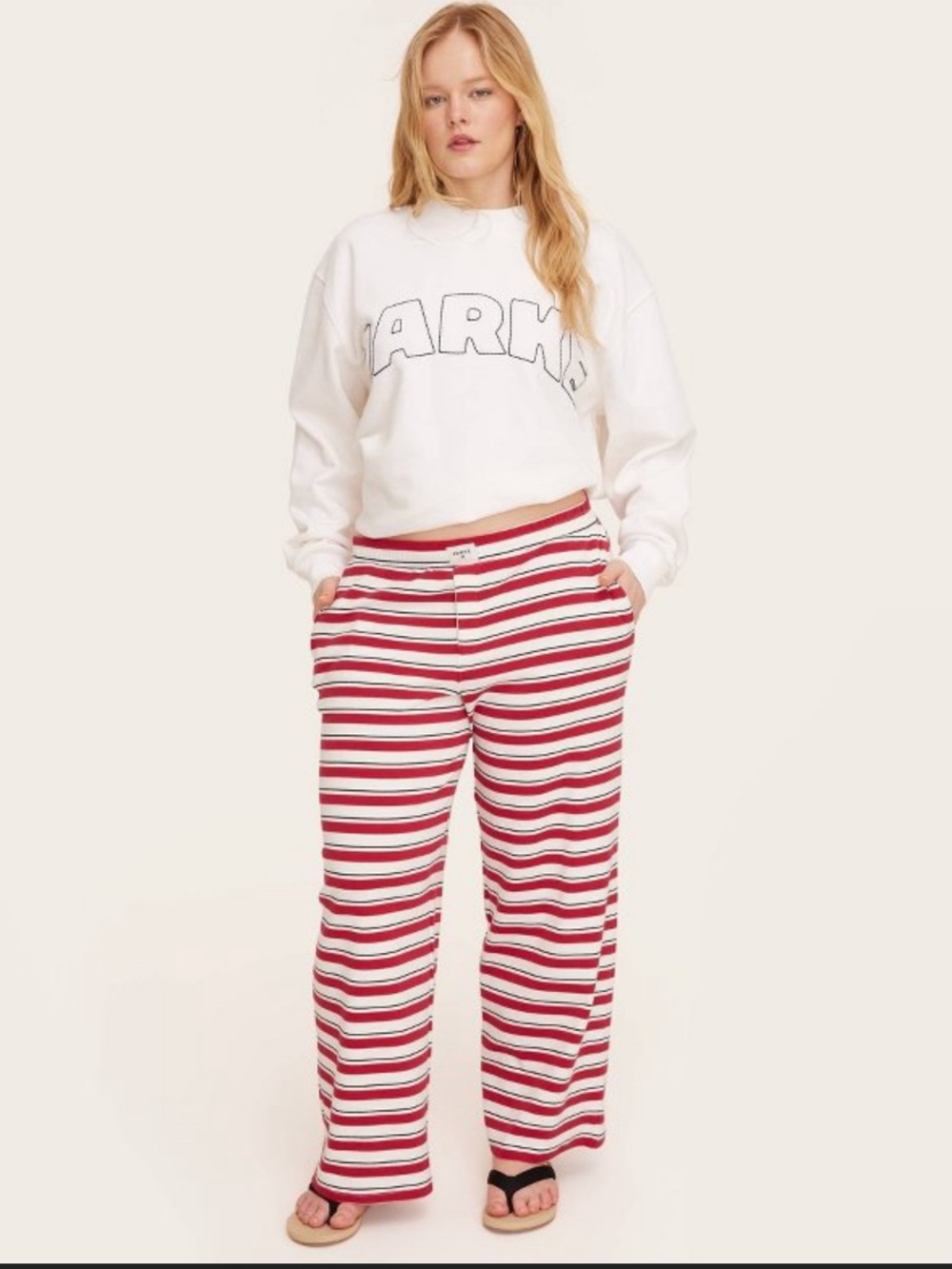 Striped Wide-Leg Lounge Pants in Red & White
